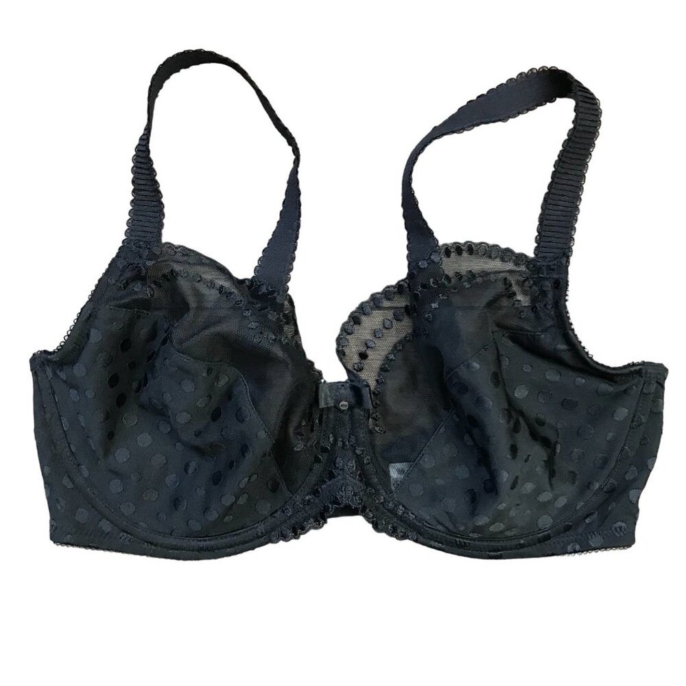 Wacoal Underwire Bra Women's Size 36D Black Polka Dot Semi Sheer Full Coverage